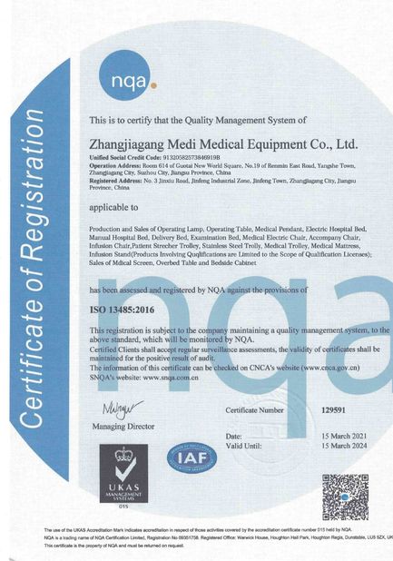 Китай ZHANGJIAGANG MEDI MEDICAL EQUIPMENT CO., LTD. Сертификаты